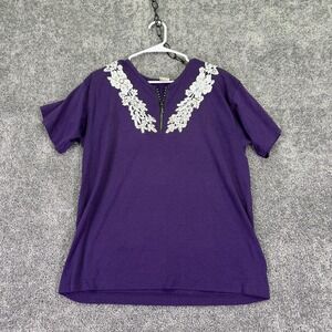 Vintage Cactus California Shirt Womens Large Purple Beaded Floral Zip 90s USA